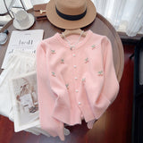 Black Friday Dodobye Sweet Knitted Cardigan Women Pink 3D Chelsea Pearl Button O-Neck Chic Sweater Fashion Pretty Style Gentle Korean Tops