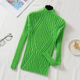 Black Friday Dodobye Pit Stripe Knit Sweater Women Korean Fall Winter Fashion Slim Elegant Solid Half High Collar Long Sleeve Pullover Basic Chic Top