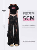 Dodobye Women's Black Gothic Y2k Ripped Jeans Baggy Harajuku Denim Trousers Vintage Emo Jean Pants Japanese 2000s Style Trashy Clothes