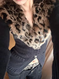 Dodobye Leopard Cardigan Women Japanese Gyaru V-neck Long Sleeve Streetwear Slim Sexy Cardigan Sweater Y2k Vintage Top Autuam