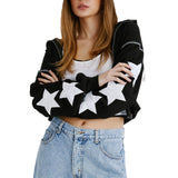 thanksgiving outfit Dodobye Caziffer Women Crop Hoodie Long Sleeve Casual Drawstring Hoodies Star Print Zip-up Sweatshirt Casual Cropped Jacket Outwear