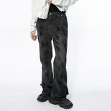 Dodobye Spring New Fashionable American Niche Brushed Color, Doing Old Graffiti, Micro Flared Pants, Washed Men'S Straight Leg Jeans