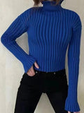 Dodobye-Solid Turtleneck Ribbed Short Sweater