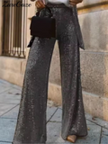 Dodobye Silver Sequines Jacket Pant Sets Women Long Sleeve Loose Coats Wide Leg Pants Suits 2 Pieces 2025 Autumn Street Party Lady Set