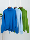 christmas outfit Dodobye High-Low Long Sleeves Solid Color Split-Joint High Neck Sweater Tops