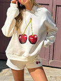 thanksgiving outfit Dodobye New Fashion Women Hoodie Long Sleeve Cherry Print Hooded Sweatshirt Pullover Fall Casual Tops Club Street Style S M L