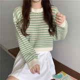 Black Friday Dodobye Korean Striped Sweater Women Loose Lazy Fall Winter O-Neck Knitted Pullover Harajuku Sweet Pretty Style School Jumpers Tops