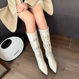 Dodobye Pointed Toe Women Knee High Boots Belt Buckle Design Black Brown Wedge High heels Slip On Winter Knight Chelsea Botas Sexy Party