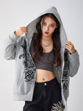 thanksgiving outfit Dodobye Women Vintage Zip Up Hoodie Long Sleeve Oversized Sweatshirts Y2K Gothic Jacket Pullover Streetwear