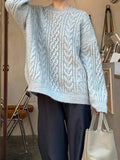 Dodobye-Solid Cable Knit Pullover Sweater