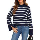 Black Friday Dodobye Casual Striped Turtleneck Sweater Women Knitted Loose Long Sleeve Thin Pullover Sweaters Female Autumn Chic All-matching Outwear