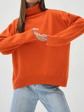 christmas outfit Dodobye Long Sleeves Loose Solid Color High Neck Knitwear Pullovers Sweater Tops