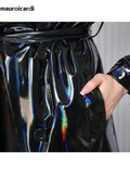 christmas outfit Dodobye Spring Soft Thin Flowy Shiny Reflective Holographic Black PVC Faux Leather Trench Coat for Women Maxi Y2K Streetwear