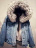 Dodobye Women's Faux Fur Denim Jacket Vintage Harajuku Aesthetic Long Sleeve Jean Jacket Outerwear Korean Y2k Denim Coat 2000s Clothes