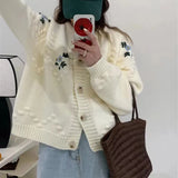 christmas outfit Dodobye Autumn warm long sleeve knitted cardigan flower embroidery sweater women casual single breasted sweater coat women clothing y2k