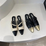 Dodobye Pointed Toe Women Slippers Mixed Solor Color Flat Heels Shallow Slip On Casual Slides Mules Shoes Black Beige Green Slippers