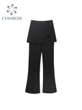 Dodobye Women Black High Waist Skinny Flare Pants Gothic Y2k Fake Two Pieces 2020 Slim Fit Femme Spring Stretchy Wide Leg Trousers New