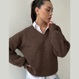 Black Friday Dodobye Casual Knitted V-neck Sweaters Women Vintage Loose Solid Thin Pullover Sweater Female Autumn Soft Chic Daily Street Outwear