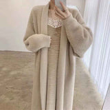 Black Friday Dodobye Y2k Autumn Knit Long Cardigan Sweaters Women Korean Elegant Baggy soft V Neck Hairy Tops Fashion Solid All Match Midi Jackets