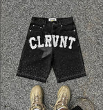 Dodobye Harajuku Rock Fashion Letter Jeans Summer Patch Embroidered Hip Hop Diamond Pants Men's Gothic Personalized Y2K Design Shorts