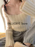 Dodobye Sweet Solid Color Knitted Sweater Office Lady Casual Long Sleeve Blouse Women Party Y2K Crop Top Korean Fashion Autumn 2025