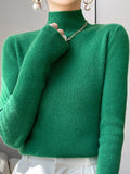 christmas outfit Dodobye Casual Skinny Long Sleeves Solid Color Half Turtleneck Sweater Tops