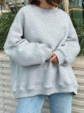 Dodobye-Solid Crew Neck Oversized Sweatshirt