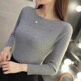 Dodobye 2024 AutumnWomen Ribbed Slash Neck Slim Sweater Knitted Long Sleeve Office Sweaters Casual