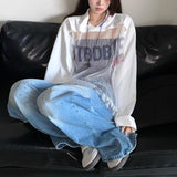 Dodobye Summer American Loose Splicing See Through Jersey Letter T Shirt Women Street Fashion Slim Hip Hop Y2K Sun Protection Design Top