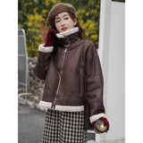 thanksgiving outfit Dodobye Lamb Wool Jacket For Women 2024 New High-End Thickened Color Blocking Splicing Warm Leather Integrated Winter Loose Fit