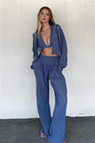 Dodobye Blue Hoodie Halter Vest Three-Piece Pants Set