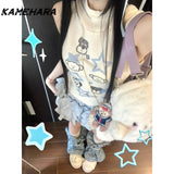 Dodobye Summer Hot Girl Y2K Subcultural Tank Top Hooded Dog Coat Top Millennium Hot Girl Puff Cake Half Skirt Two Piece Set