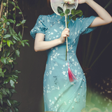 Dodobye Blue Floral Cheongsam Dress