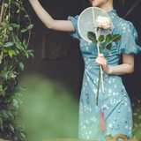 Dodobye Blue Floral Cheongsam Dress