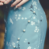 Dodobye Blue Floral Cheongsam Dress