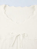 Dodobye-French Solid Pointelle Wavy Trim Lacing Sweater