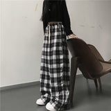 Dodobye Black Plaid Woman Pants Casual  4XL Loose Wide Leg Trouser Retro Teens Harajuku Lace Up Hip-hop All-match Streetwear