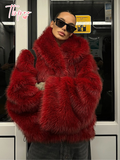 christmas outfit Dodobye 2025 Red Chic Hooded Warm Faux Fur Women's Short Coat Fashion Thicken Loose Long Sleeve Fluffy Jackets Christmas Lady Streetwear