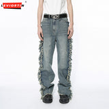 Dodobye Hip Hop Men'S Denim Pants Spring Autumn High Street Vibe Personalized Ragged Edge Splicing Jeans Trendy Designer Male Trousers