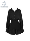 Dodobye Black Gothic Women's Shirt Dress French Style Vintage Retro Dress Long Sleeve Casual Chic Elegant Tunic High Waist Sundress 2025