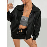 thanksgiving outfit Dodobye 2024 New Style Black Motorcycle Leather Jacket Women's Petite Sweet Cool Cropped Pu Leather Jacket Spring Autumn Season