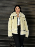 christmas outfit Dodobye Fashion Contrast Spliced Zipper Lapel Lamb Wool Jacket Women's Chic Casual Thick Warm Long Sleeve Coat Ladies Chic Outwear 2024