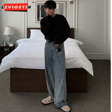 Dodobye 2025 Spring New Washed Denim Jeans Men'S Retro Loose Straight Leg Pants Korean Version Trendy Casual Solid Color Zipper Pants