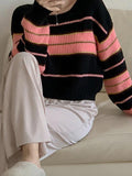 Dodobye-Stripe Splice Short Sweater