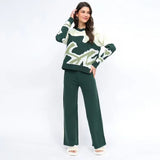 Dodobye Knitted Pants Set Printed Long Sleeve Women Pullover Sweater and Solid Pants 2 Piece Sets Fashion Outfit Fall Winter 2024