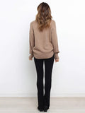 christmas outfit Dodobye Stylish Long Sleeves Loose Solid Color High-Neck Sweater Tops