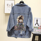 Dodobye 2025 Autumn New Denim Jacket Women Harajuku Printed Frayed Beading Loose Casual Jeans Jacket Coat Outwear Female Jacket P521