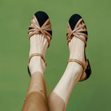 Dodobye Almundina Round Toe Block Heels Flats Sandals