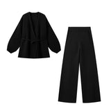 Black Friday Dodobye Autumn New Women's Fashion Simple V-neck Long Sleeve Lace up Knitted Coat High Waist Pants Casual Set