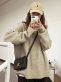 christmas outfit Dodobye Simple Loose Long Sleeves Round-Neck Sweater Tops Pullovers